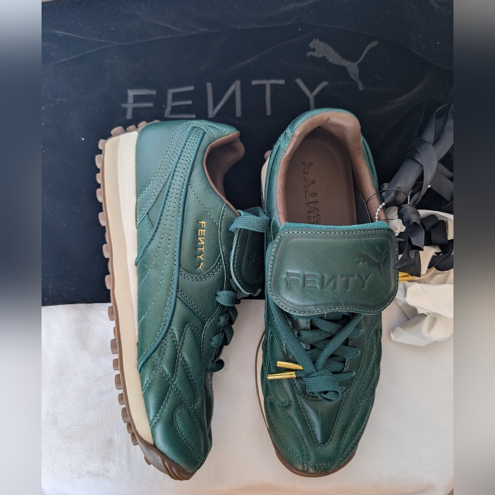 Puma X Fenty Women's Avanti Low Top Quilted Green Leather Sneakers Size 7.5 NWOB